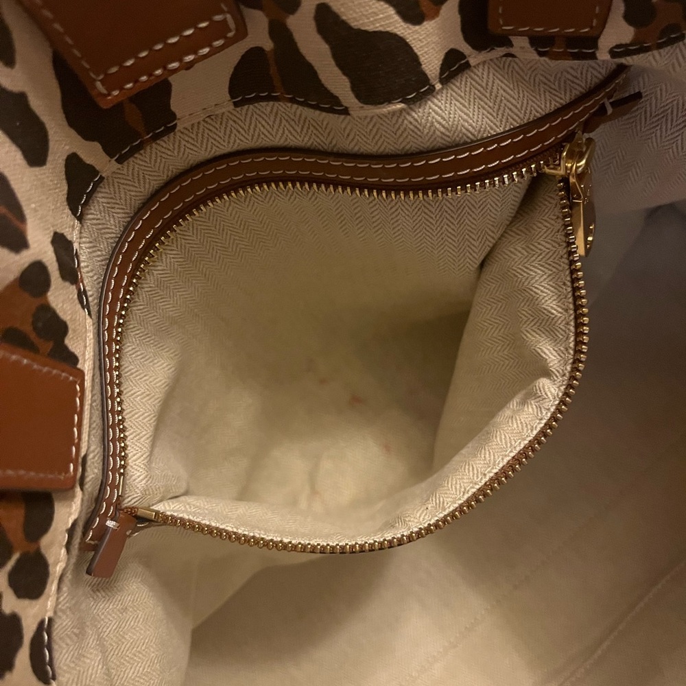 Tory Burch Leopard Print Canvas Tote with Brown Leather Trim - Picture 8 of 9